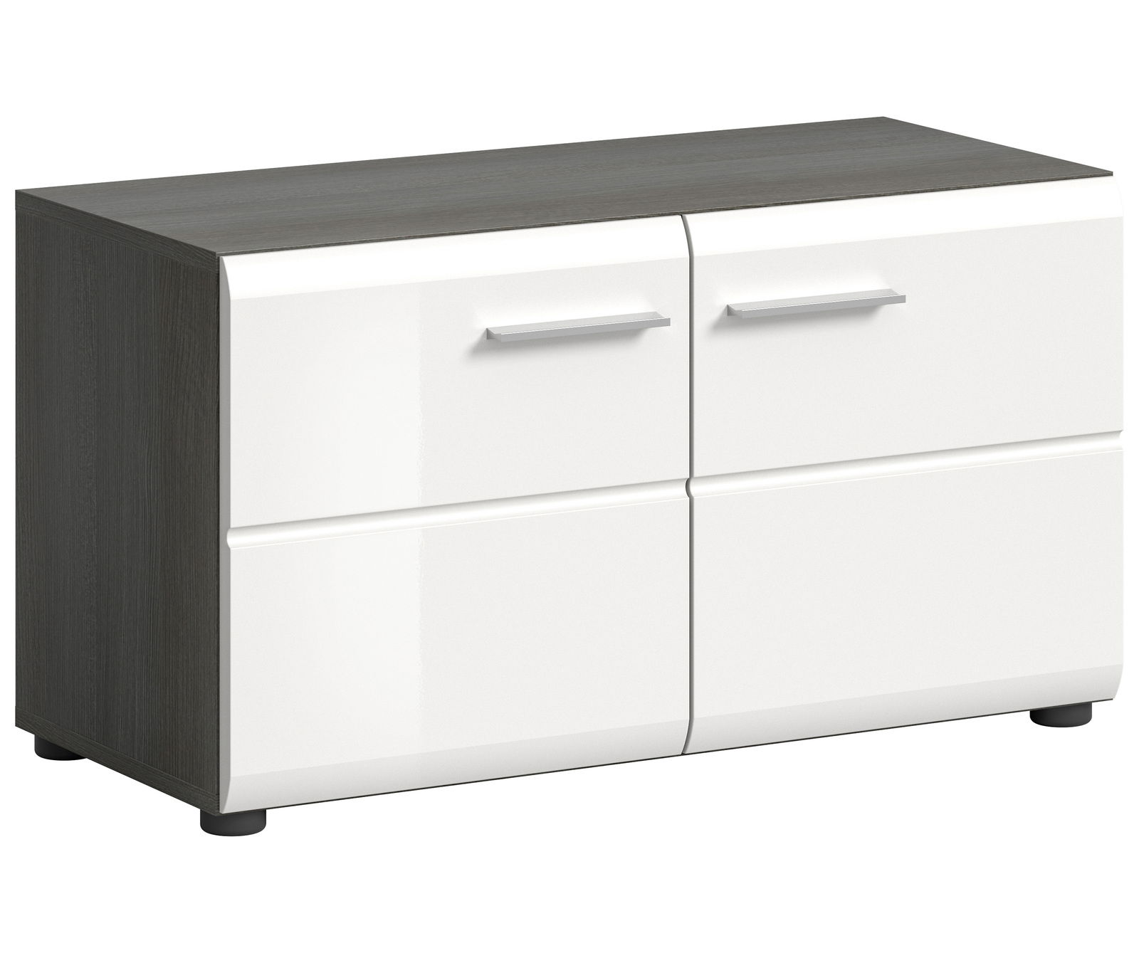 MID.YOU Sitzbank SALSA Moderne Sitzbank mit weißer Front und dunkler Holzoberfläche, seitliche Perspektive