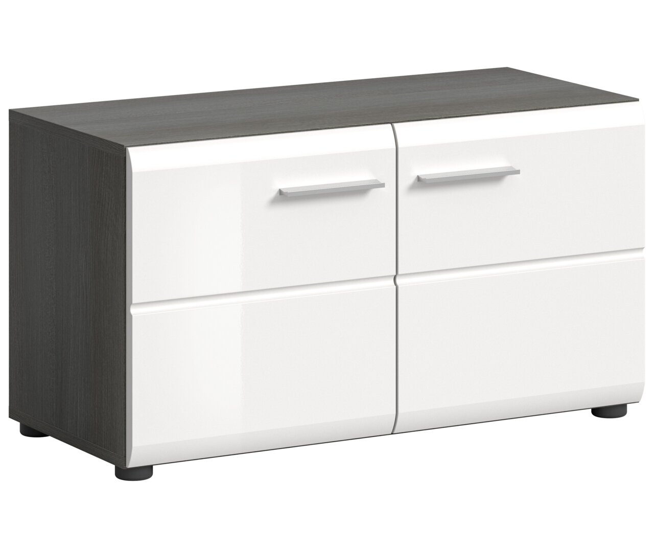 MID.YOU Sitzbank SALSA Moderne Sitzbank mit weißer Front und dunkler Holzoberfläche, seitliche Perspektive