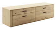 TV-Element aus hellem Holz mit vier Schubladen, seitliche Perspektive