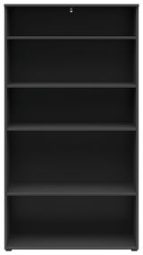 Schwarzes Regal mit fünf Ebenen, frontal betrachtet