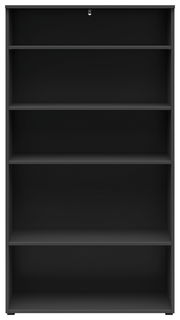 Schwarzes Regal mit fünf Ebenen, frontal betrachtet
