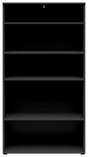 Schwarzes Regal mit fünf Ebenen, frontal betrachtet