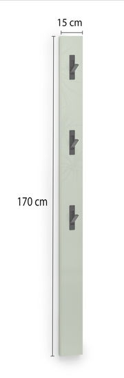 Garderobenleiste mit drei Haken, 170 cm hoch und 15 cm breit, seitliche Perspektive