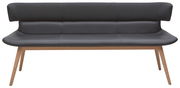 Moderne Bank mit schwarzem Polster und Holzbeinen, Frontalansicht