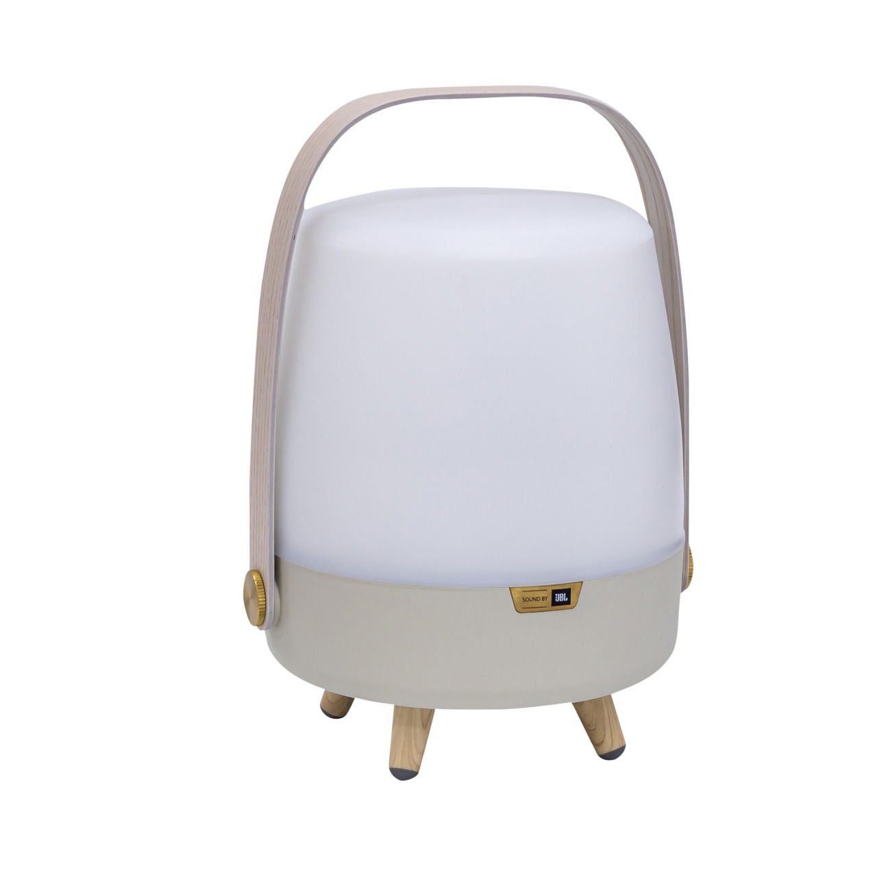 Tragbare Lampe mit Holzfüßen und Griff, Vorderansicht