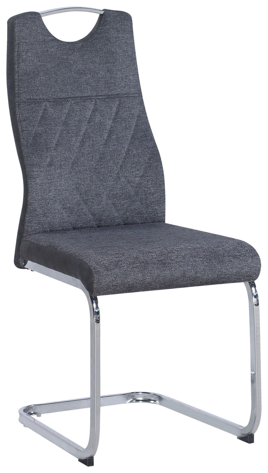 Z2 Schwingstuhl ADRIAN Moderner Schwingstuhl mit grauem Stoffbezug und verchromtem Gestell, seitliche Perspektive