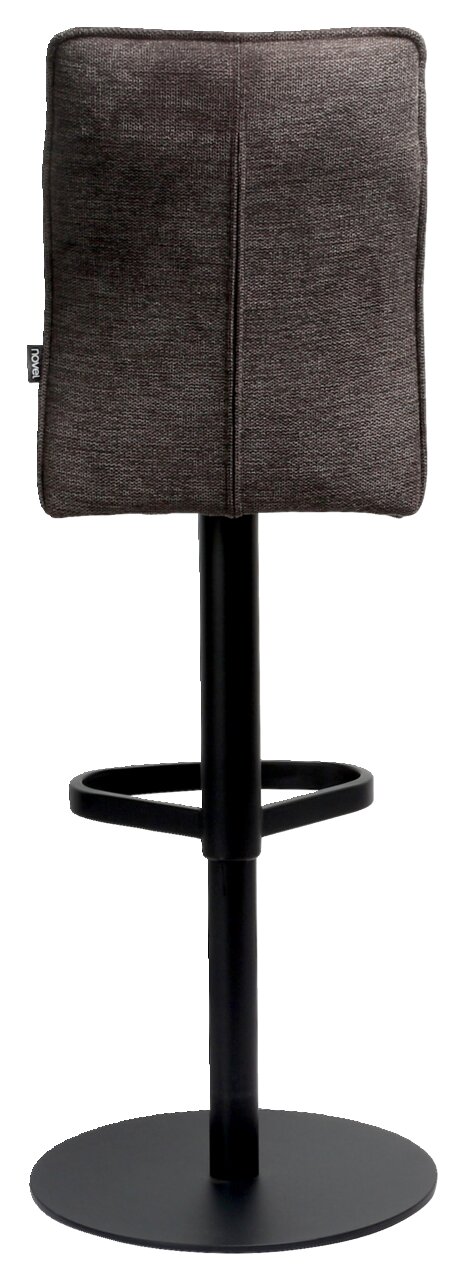 Novel Barhocker BUFFY Rückansicht eines modernen Barhockers mit schwarzem Metallgestell und gepolsterter Rückenlehne in dunklem Stoff.