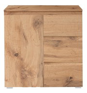 Frontale Ansicht einer Kommode aus hellem Holz mit natürlicher Maserung und zwei Schubladen.