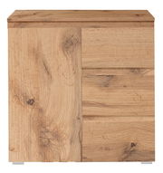 Frontale Ansicht einer Kommode aus hellem Holz mit natürlicher Maserung und zwei Schubladen.