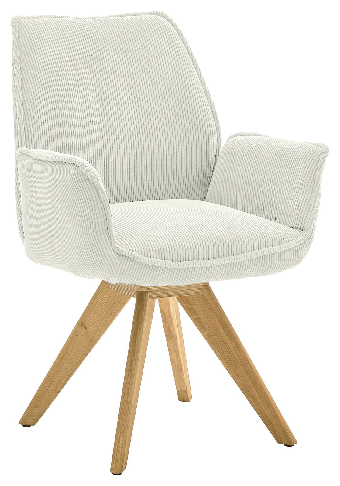 Musterring Armlehnstuhl MR TIAMA Moderner Armlehnstuhl mit hellem Stoffbezug und Holzbeinen, seitliche Perspektive