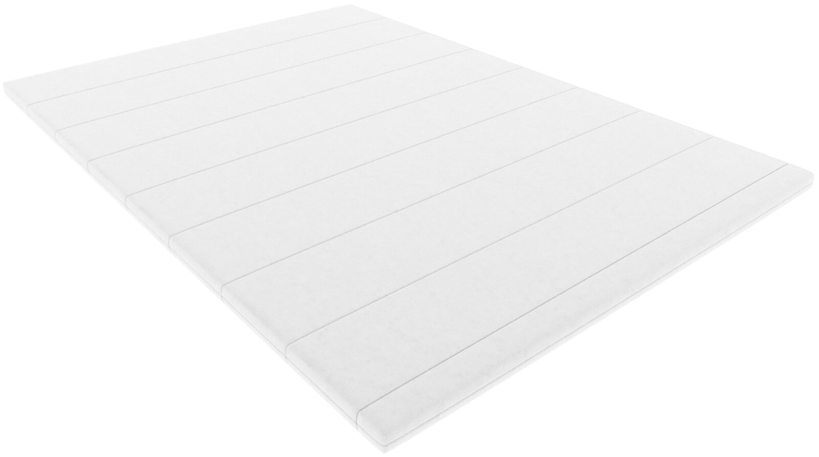 Z2 Viscoschaumtopper Weiße, gestreifte Matratzenauflage/Topper in schräger Draufsicht (3/4-Perspektive) auf weißem Hintergrund