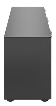 Seitenansicht eines modernen, schwarzen TV-Lowboards mit minimalistischem Design.