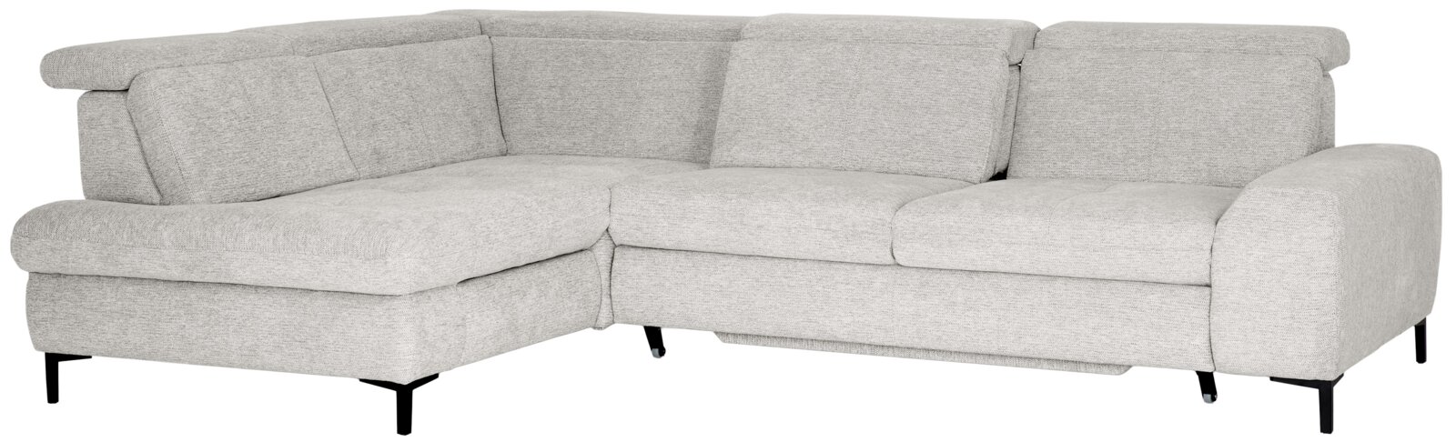 Set one by Musterring Ecksofa SET ONE 3400 Graues Ecksofa mit verstellbaren Kopfstützen, moderne Metallfüße, Perspektive von vorne links