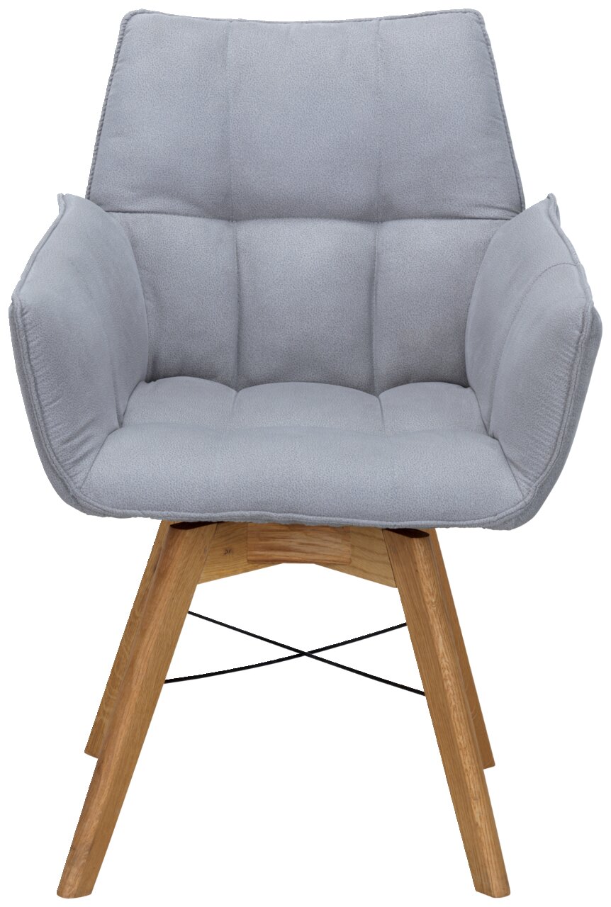 Waldwelt Armlehnenstuhl BARBADOS Grauer Armlehnenstuhl mit gepolstertem Sitz und Rückenlehne, aus Holzbeinen, Vorderansicht