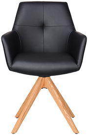 Moderner schwarzer Armlehnstuhl mit Holzbeinen, Frontalansicht