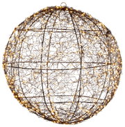 Kugel aus schwarzem Draht mit warmweißen Micro-LEDs, seitliche Perspektive