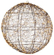 Kugel aus schwarzem Draht mit warmweißen Micro-LEDs, seitliche Perspektive