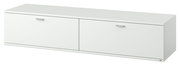 Weißes TV-Lowboard mit zwei Türen, seitliche Perspektive
