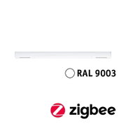 Weiße Stromeinspeisung Zigbee in RAL 9003, frontal abgebildet.