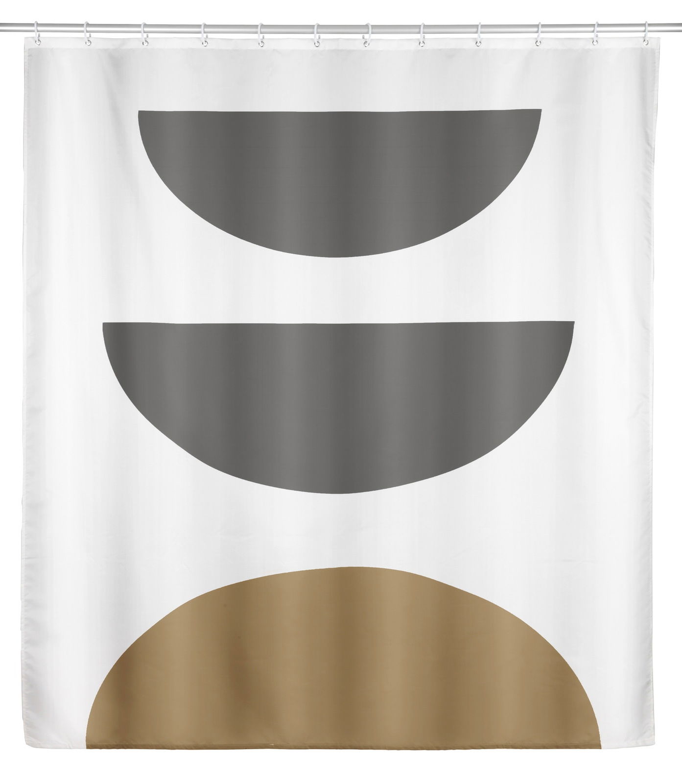 Duschvorhang mit geometrischem Muster in Grau und Braun, Frontalansicht
