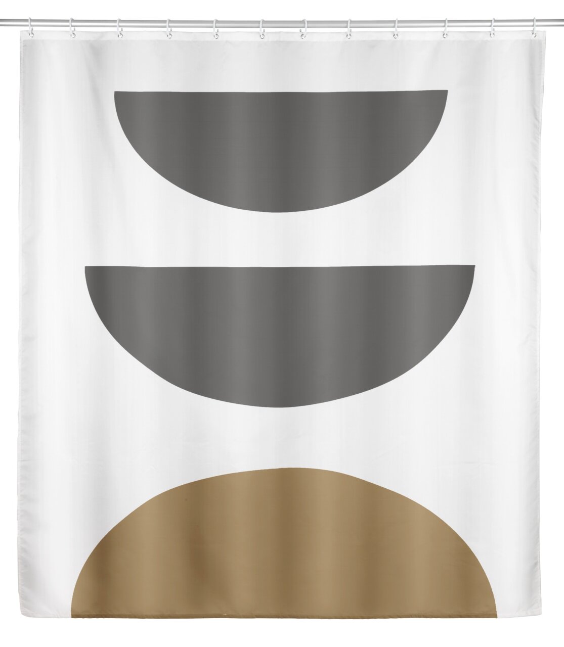 Duschvorhang mit geometrischem Muster in Grau und Braun, Frontalansicht