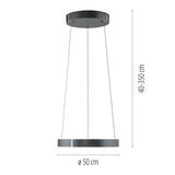 Moderne Pendelleuchte PURE E-Clipse in schwarzem Design, seitliche Perspektive, Durchmesser 50 cm, höhenverstellbar von 40 bis 350 cm.