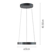 Moderne Pendelleuchte PURE E-Clipse in schwarzem Design, seitliche Perspektive, Durchmesser 50 cm, höhenverstellbar von 40 bis 350 cm.