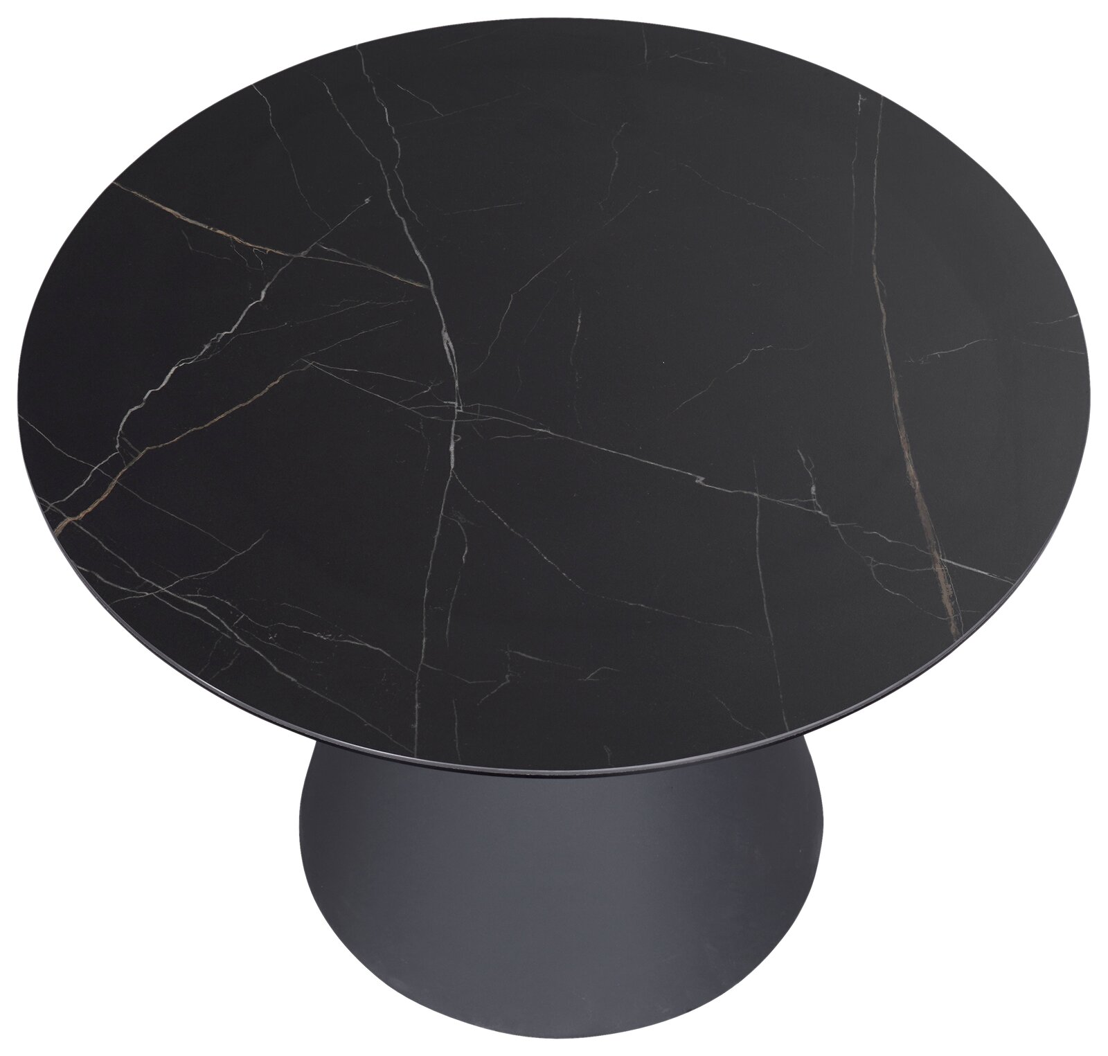 Runder Beistelltisch mit schwarzer Marmoroptik, Ansicht von oben