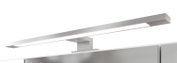 Moderne LED-Leuchte auf einem Spiegelschrank, seitliche Perspektive