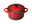 LE CREUSET Mini Cocotte 10cm Kirschrot Rote Le Creuset Mini-Cocotte aus der Vogelperspektive mit zwei Griffen und schwarzem Knauf auf dem Deckel.