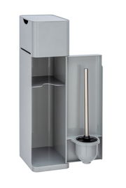6-in-1 Stand WC-Garnitur Imon in seitlicher Perspektive mit geöffneter Tür, die eine WC-Bürste zeigt.