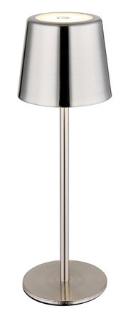 Moderne Tischleuchte aus gebürstetem Metall in Frontalansicht