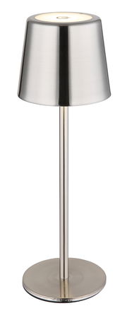 Moderne Tischleuchte aus gebürstetem Metall in Frontalansicht