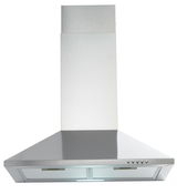 Edelstahl-Dunstabzugshaube in Frontalansicht mit Bedienelementen auf der rechten Seite