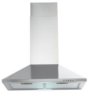 Edelstahl-Dunstabzugshaube in Frontalansicht mit Bedienelementen auf der rechten Seite