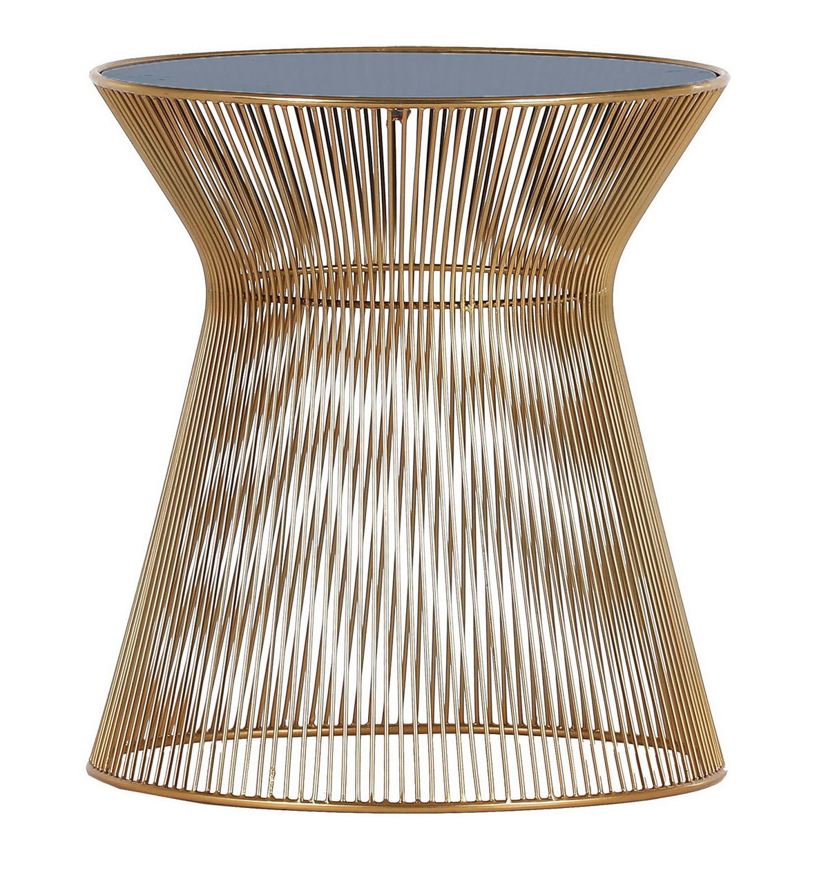 Landscape Beistelltisch CRISS & CROSS Moderner Beistelltisch aus goldenen Metallstreben mit runder Glasplatte, seitliche Perspektive