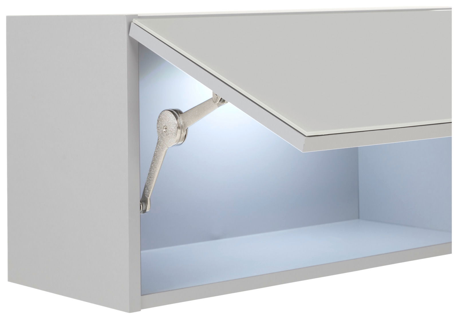 Hängeschrank mit geöffneter Klappe, seitliche Perspektive