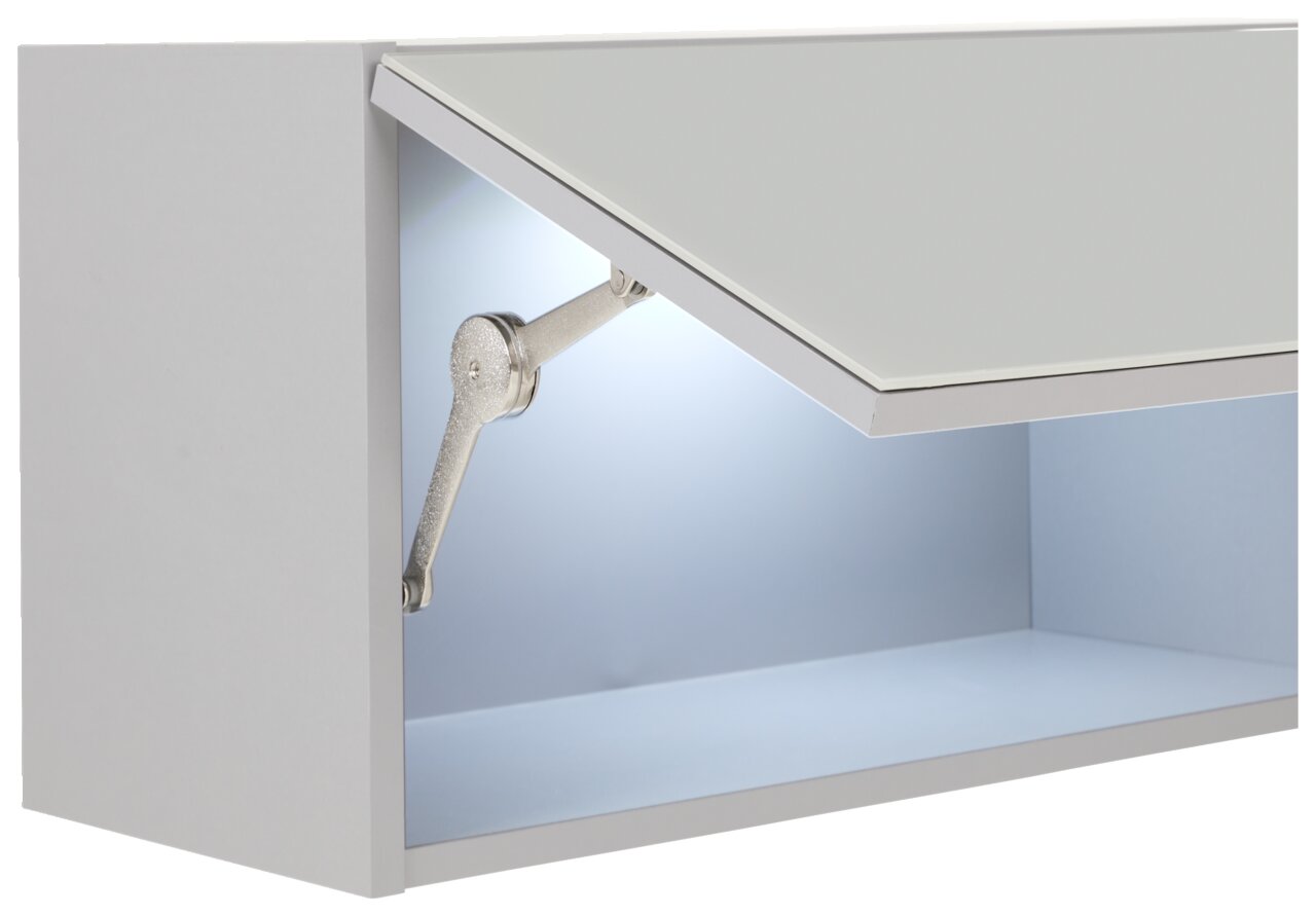 Hängeschrank mit geöffneter Klappe, seitliche Perspektive