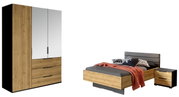 Jeugdkamerset met kledingkast, bed en nachtkastje in houtlook, zijaanzicht