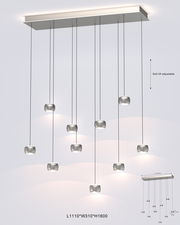 Moderne LED-Pendelleuchte mit mehreren hängenden Leuchtkörpern, seitliche Perspektive