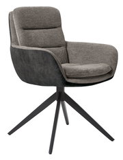 Moderner grauer Stuhl mit gepolsterter Sitzfläche und Rückenlehne, seitliche Perspektive