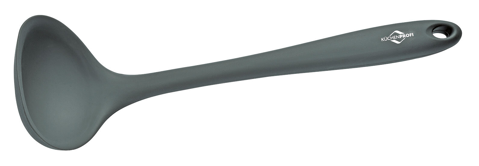 Grauer Schöpflöffel aus Kunststoff, seitliche Perspektive