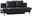 Schwarzes Querschläfer-Sofa mit zwei großen Rückenkissen, seitliche Perspektive
