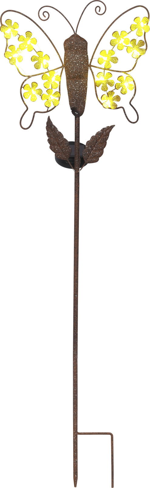 Ambia Garden Solarleuchte Solarleuchte in Schmetterlingsform mit gelben Blumenmustern, seitliche Perspektive