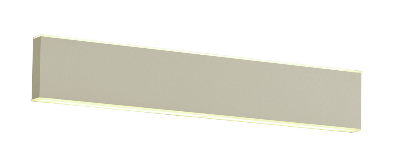 Rechteckige Akku-Wandleuchte DELTA-B in seitlicher Perspektive mit sanfter Beleuchtung an Ober- und Unterseite.