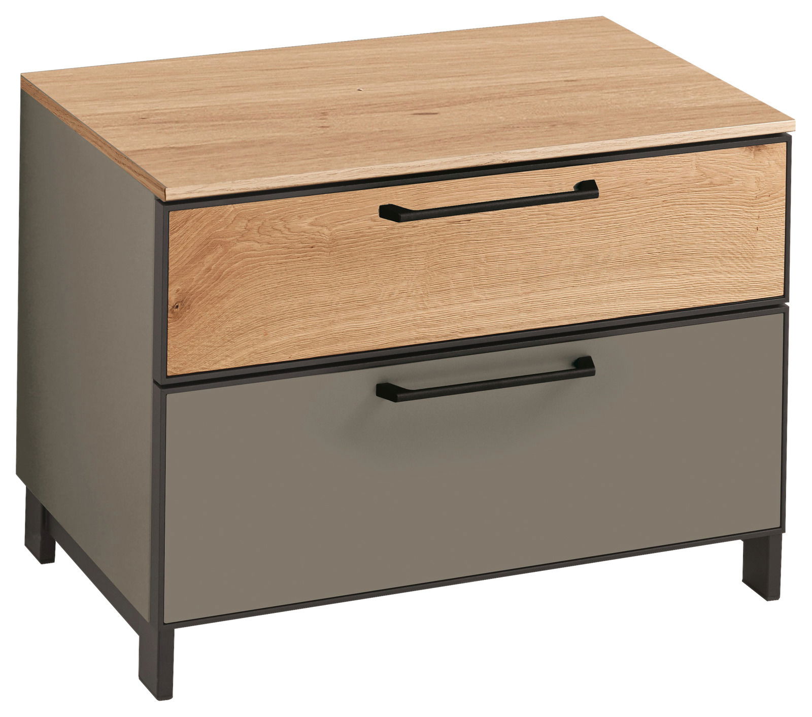 Dieter Knoll Garderobenbank CANDO Garderobenbank mit zwei Schubladen, obere Schublade in Holzoptik, untere in grauer Farbe, seitliche Perspektive