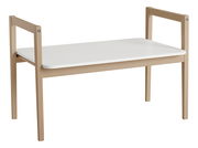 Tischplatte Tiny Table aus hellem Holz mit weißer Oberfläche, seitliche Perspektive