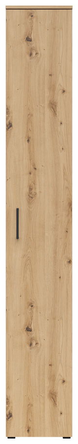 Frontansicht eines Mehrzweckschranks mit Holzoptik und schwarzem Griff