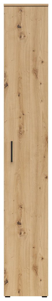 Frontansicht eines Mehrzweckschranks mit Holzoptik und schwarzem Griff