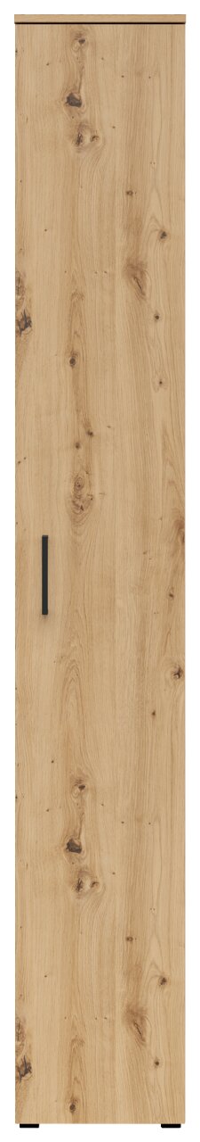 Frontansicht eines Mehrzweckschranks mit Holzoptik und schwarzem Griff